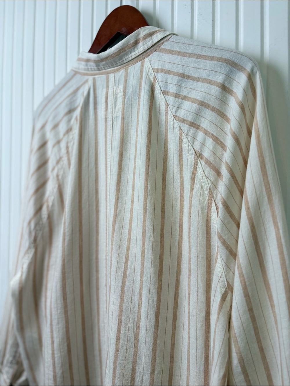Aerie Women’s Button Down Linen Blend Shirt Striped Oversized XS Coastal Breezy - Picture 6 of 15